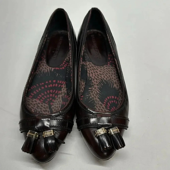 Burberry Ballet Flats Pointed Toe Shoes Leather Tassel Dark Red Size 40 US 10 - Picture 1 of 14